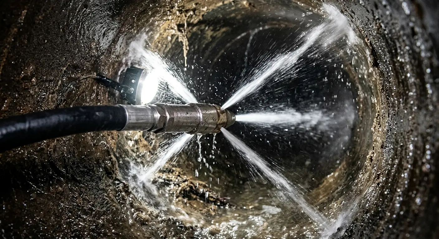 High-pressure hydro jetting nozzle cleaning sewer pipe for Sewer Cleanout in Silver Firs